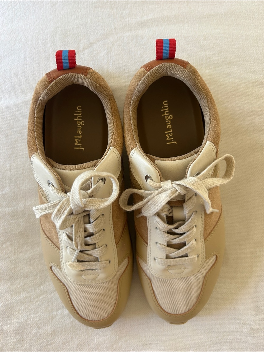J. McLaughlin Cream and Tan Low-Top Sneakers